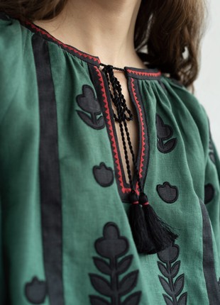 Linen embroidered shirt Korchynskyi Green7 photo