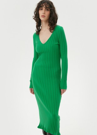 Green ribbed knitted midi dress with viscose