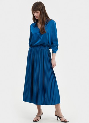 Blue midi pleated skirt