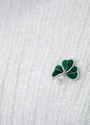Pin three leaf clover stained glass costume jewelry3 photo