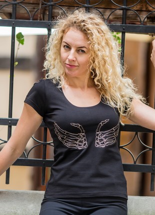 Women's T-shirt with embroidery "Hands on the bust"