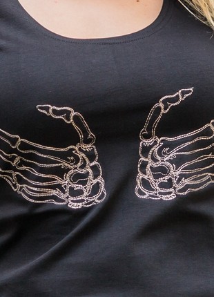 Women's T-shirt with embroidery "Hands on the bust"2 photo