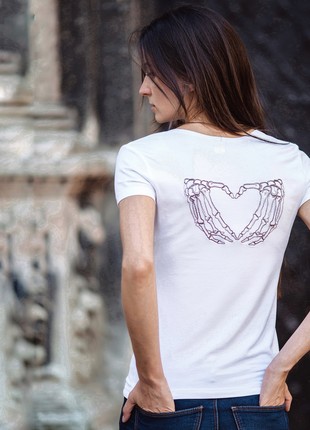Women's T-shirt with embroidery "Hands on the bust"7 photo