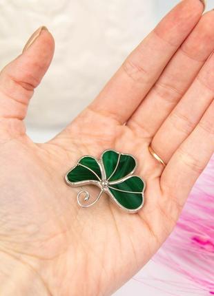 Pin three leaf clover stained glass costume jewelry5 photo