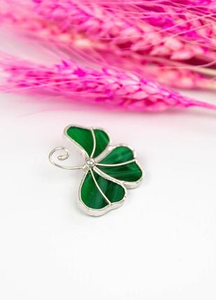 Pin three leaf clover stained glass costume jewelry6 photo