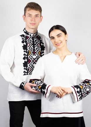 Men's embroidered shirt white linen6 photo