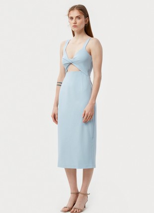 Baby blue midi sundress made of suit fabric with viscose