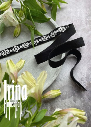 Minimalist folk style beaded necklace Ribbon gerdan necklace Black bead choker6 photo