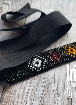 Handmade Ukrainian Beaded Necklace on Black Ribbon - Traditional Folk Design for Authentic Ethnic Look3 photo