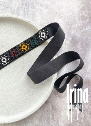 Handmade Ukrainian Beaded Necklace on Black Ribbon - Traditional Folk Design for Authentic Ethnic Look9 photo