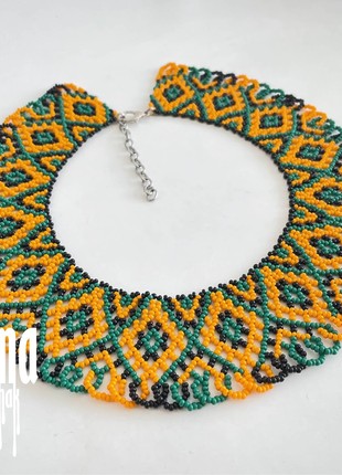 Green and black bead necklace Bohemian style necklace Ukrainian jewelry Ukraine sylyanka