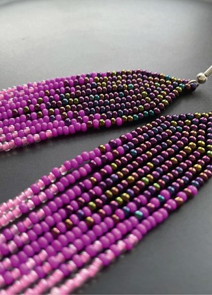 Dark violet and pink bead earrings Chandelier women earrings Beaded fringe jewelry10 photo