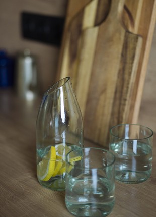 A set of a transparent glass jar and two glasses made of recycled glass3 photo