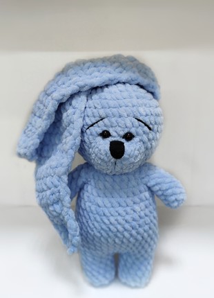 Baby boy blue bunny toy, Cute crochet rabbit toy, Baby shower gift,  Newborn boy present2 photo