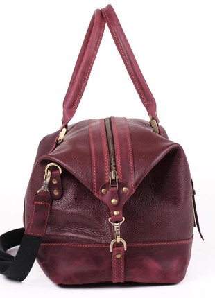 Beautiful women's leather carpetbag in burgundy color6 photo