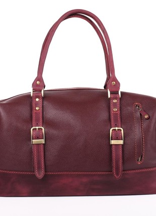 Beautiful women's leather carpetbag in burgundy color2 photo