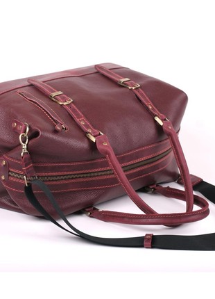 Beautiful women's leather carpetbag in burgundy color3 photo