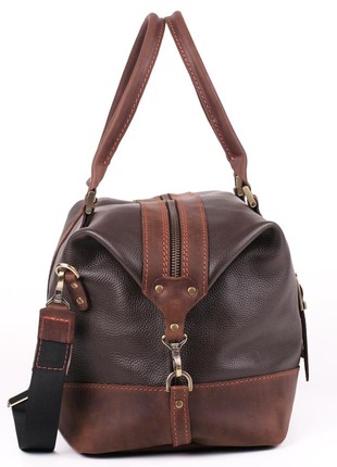 Leather brown weekender bag5 photo