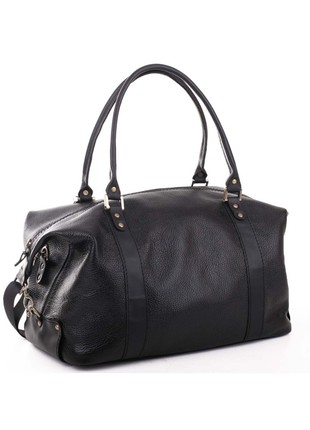 Travel satchel bag made of high-quality black leather