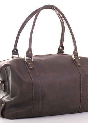 Solid brown leather travel bag2 photo
