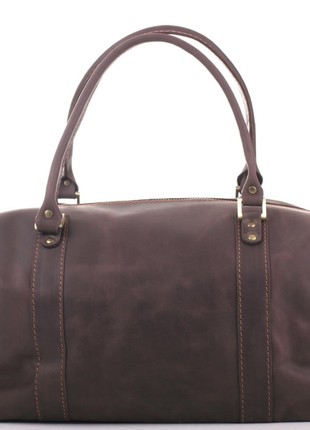 Solid brown leather travel bag5 photo