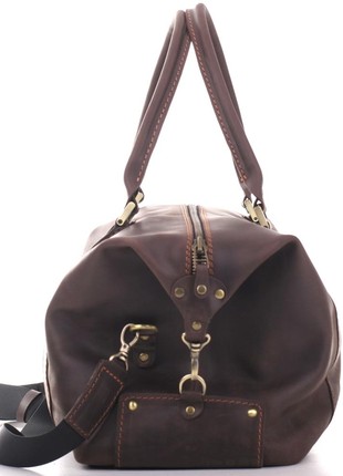 Solid brown leather travel bag4 photo