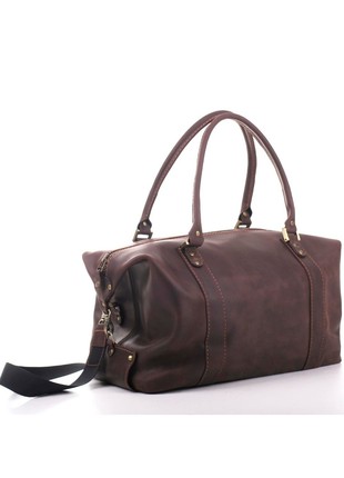 Solid brown leather travel bag1 photo
