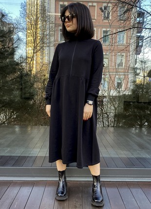 Black Jersey Dress with Long Sleeves