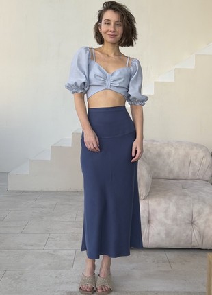 Tencel Blue Midi Bias Cut Skirt