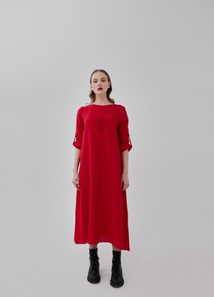 Oversized linen casual dress with embroidery "Heart"