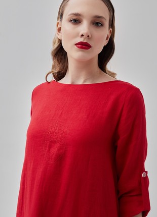 Oversized linen casual dress with embroidery "Heart"5 photo