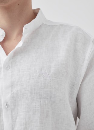 Mens stand-up collar linen shirt with embroidery "Swallow"3 photo