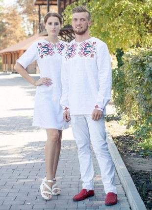 Linen collection for couples look with geometric embroidery