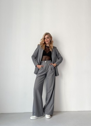 Suit jacket loose fit and maxi palazzo pants grey-blue