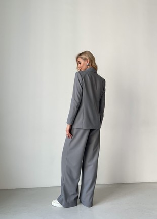 Suit jacket loose fit and maxi palazzo pants grey-blue3 photo