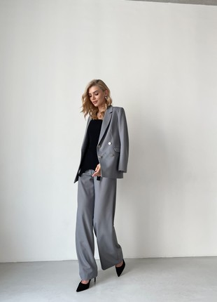 Suit jacket loose fit and maxi palazzo pants grey-blue5 photo