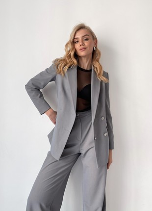 Suit jacket loose fit and maxi palazzo pants grey-blue2 photo