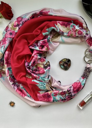 Scarf ",Bright mosaic of love", from the brand MyScarf. Decorated with natural assorted stones