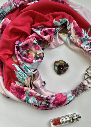 Scarf ",Bright mosaic of love", from the brand MyScarf. Decorated with natural assorted stones6 photo