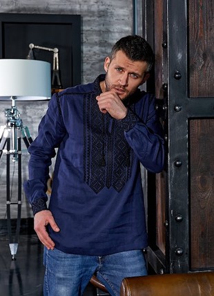 Embroidered shirt lehenda, dark denim2 photo