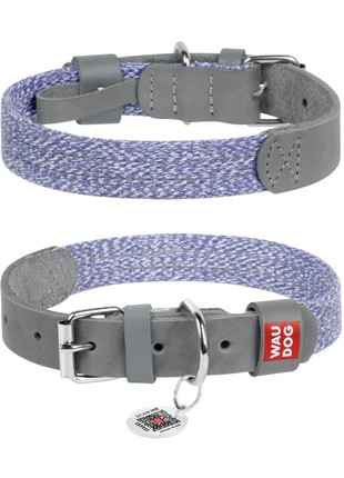 WAUDOG Classic genuine leather and recycled cotton dog collar, L, W 25 mm, L 38-49 cm Grey1 photo