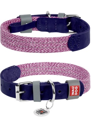WAUDOG Classic genuine leather and recycled cotton dog collar, L, W 25 mm, L 38-49 cm Purple