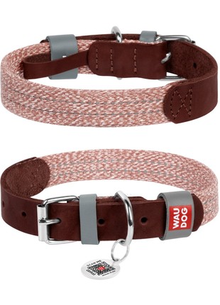 WAUDOG Classic genuine leather and recycled cotton dog collar, M, W 20 mm, L 30-39 cm Brown