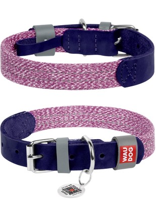 WAUDOG Classic genuine leather and recycled cotton dog collar, S, W 15 mm, L 27-36 cm Purple