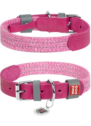WAUDOG Classic genuine leather and recycled cotton dog collar, S, W 15 mm, L 27-36 cm Pink1 photo