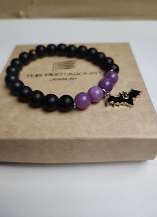 Bracelet with natural minerals and pendant "Bat"2 photo