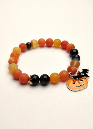 Bracelet with natural minerals and pendant "Bat & Pumpkin"5 photo