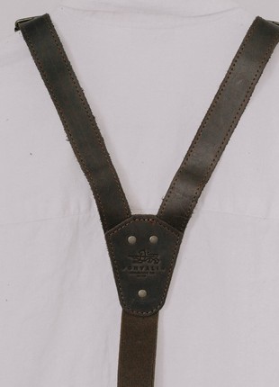 Leather suspender carabiner (dark brown)2 photo