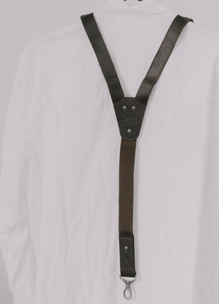 Leather suspender carabiner (dark brown)3 photo
