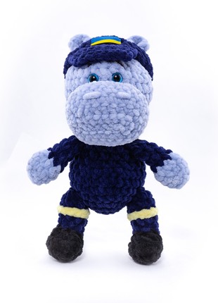 Knitted plush toy  Rescuer Bohdan the Hippo